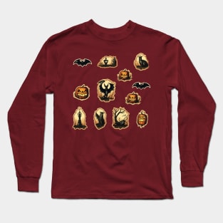 Bat and Pumpkin Halloween Icons Long Sleeve T-Shirt